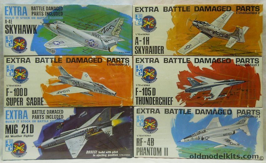 IMC 1/72 481 RF-4B Phantom II Battle Damaged / 482-100 F-100 Battle Damaged / 485-100 A-4 Skyhawk Battle Damaged / 486-100 Mig-21 Battle Damaged / 484 A-1H Skyraider Battle Damaged / 483 F-105D Thunderchief Battle Damaged plastic model kit